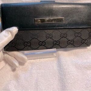 Gucci (2) authentic vintage Long Canvas and Leather Wallet/Free vintage wallet